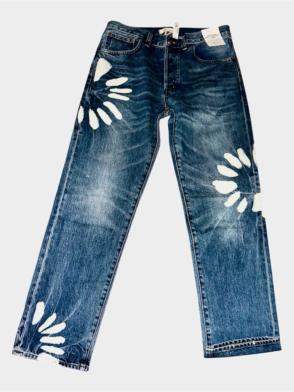 Madewell Dean Easy straight leg denim jeans shibori wash with floral pattern nwt